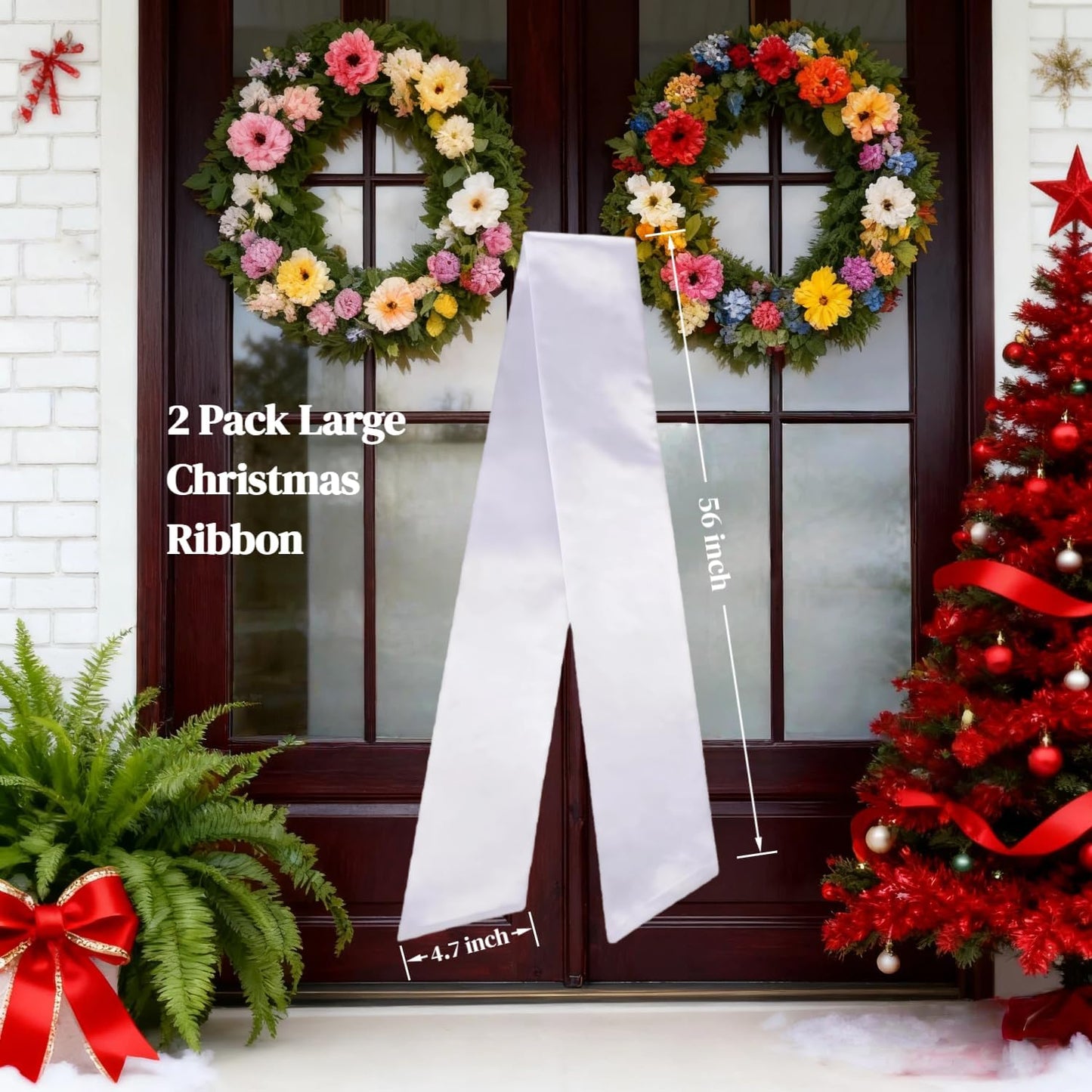 Skiennix 4 Pack White Wreath Sash - DIY Embroidery Satin Blank Accessories for Home Decor | Perfect for Easter, Mother's Day, Weddings