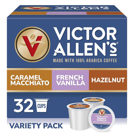 Victor Allen's Coffee Variety Pack - Single Serve Pods with French Vanilla, Caramel Macchiato & Hazelnut | 32 Count for Keurig K-Cup Brewers