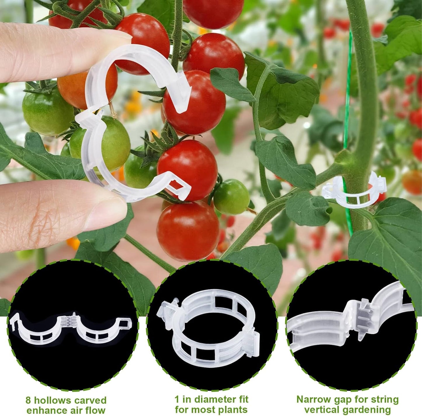 Skiennix Tomato Support Hooks - 30Pcs Plant Holder Clips with 33.3ft Twine for Secure Growth