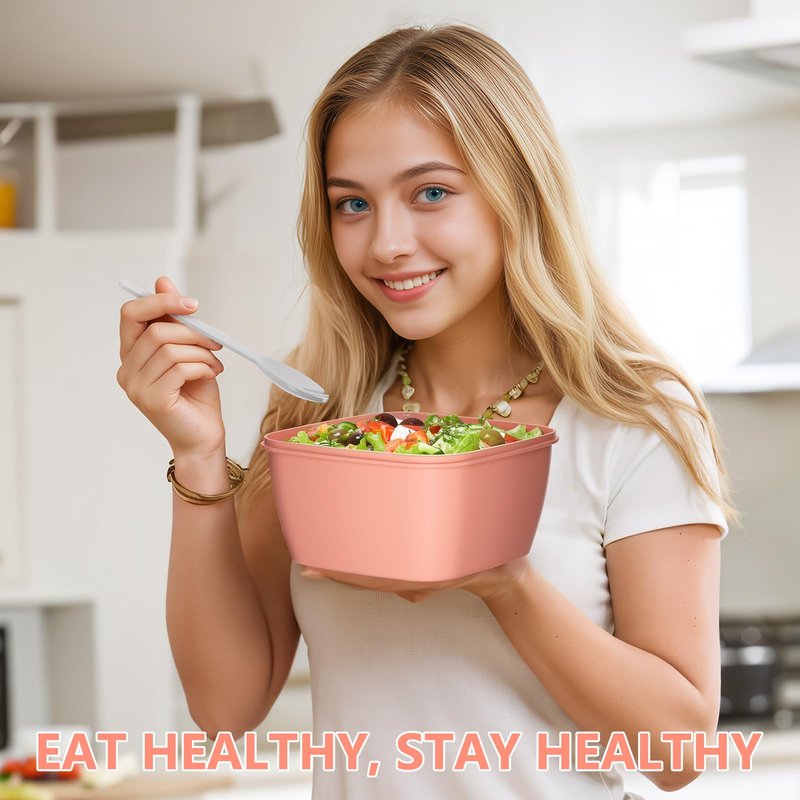 Cherrysea Salad Lunch Container, 68oz Salad Bowls with 4 Compartments Tray,Leak Proof Lunch Box with Fork for Men,Women BPA-Free Snack Container with Sauce Container for Dressings-Grey