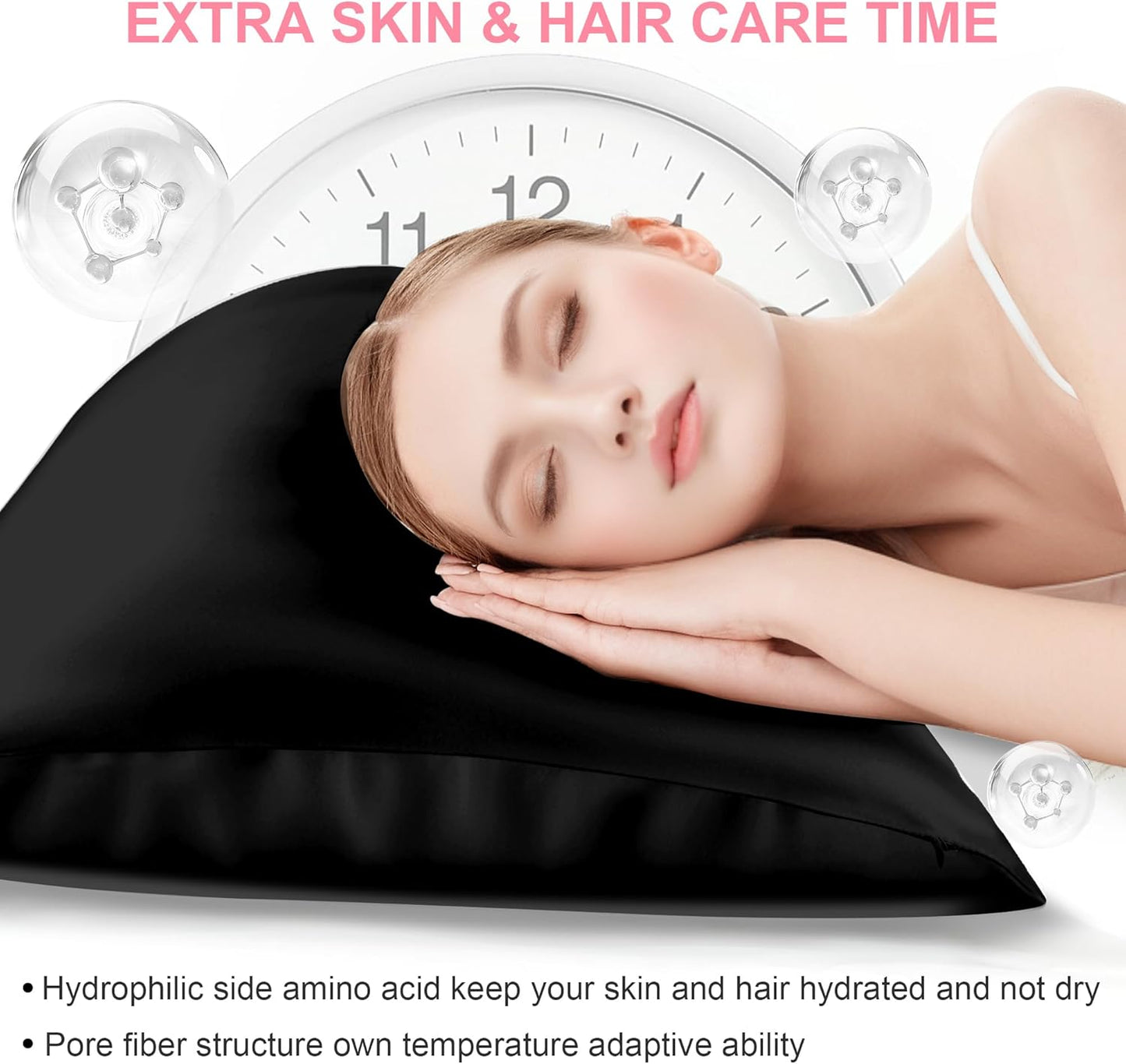 Mulberry Silk Pillowcases by Skiennix - King Size with Hidden Zipper | Soft, Breathable, Cooling for Hair & Skin - Black