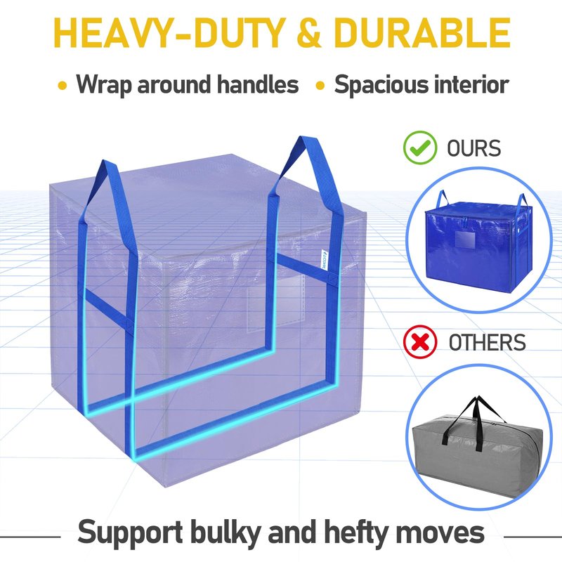 TICONN 2 Pack Extra Large Moving Bags with Zippers & Carrying Handles, Heavy-Duty Storage Tote Moving Boxes for Space Saving (2 PK, 75 Gallon)