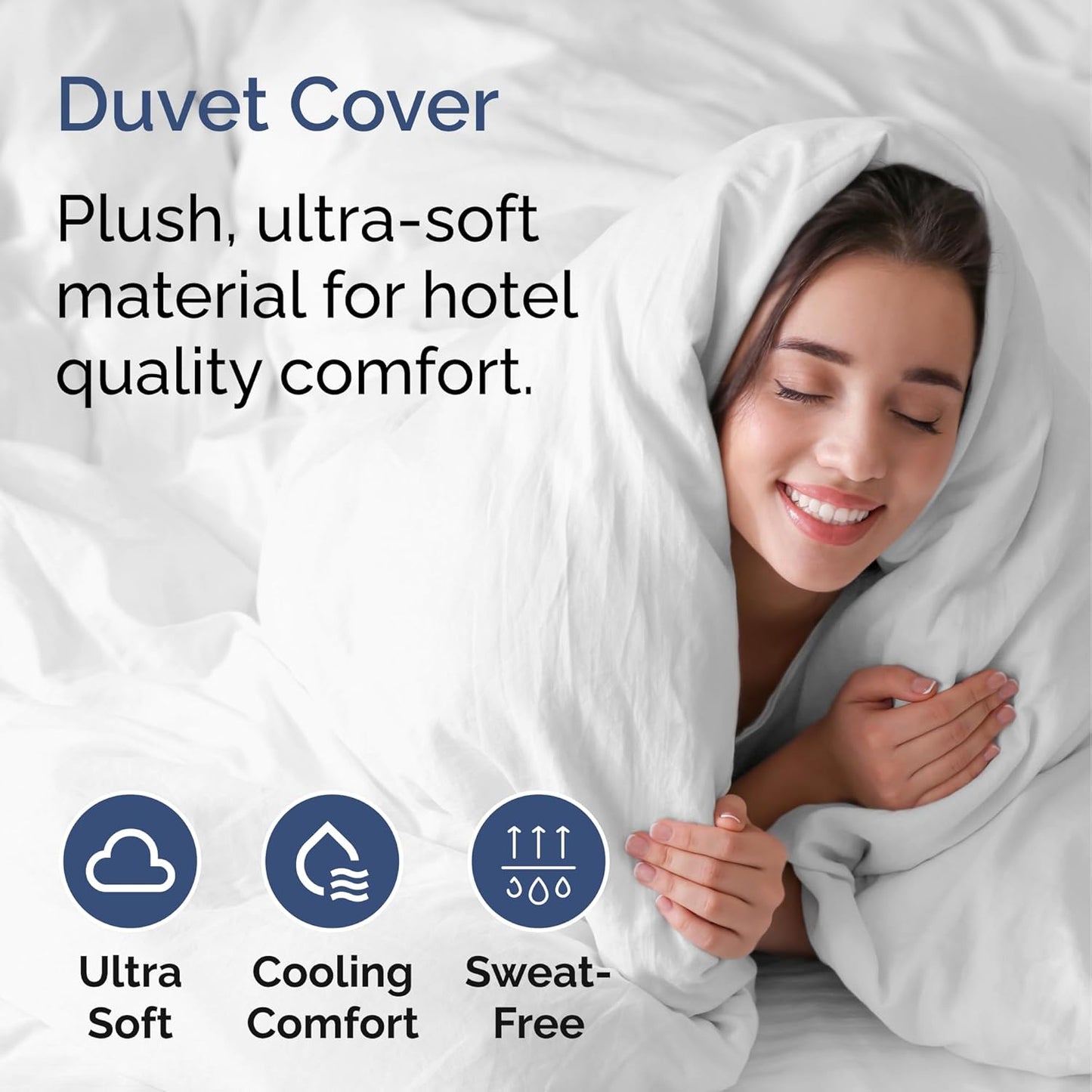 4pc White Sheet Set by Hotel Luxury | Queen Size Duvet Cover, Fitted & Flat Sheets, Pillow Cases - Breathable & Cooling Bedding
