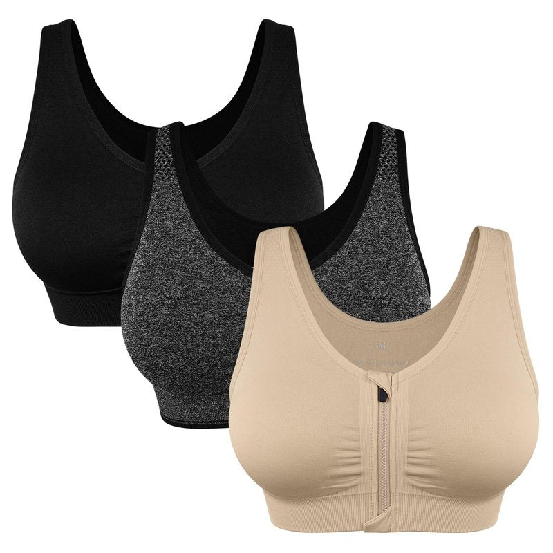 Women's Zip Front Sports Bras Wirefree Post Surgrey Bras Padded Zippered Bras Comfortable Post Shoulder Surgery Bras Zipper Closure Bras Recovery Bra for Breast Surgery Yoga Compression Active Bras
