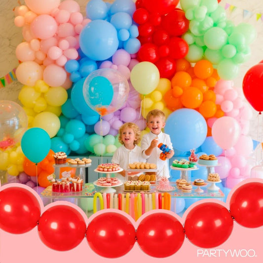 PartyWoo Assorted Colors Rainbow Linking Balloons 100pcs 12 Inch Multicolor Colorful Primary Color Link Balloons for Graduation Baby Shower Unicorn Fiesta Rainbow Birthday Party Decorations