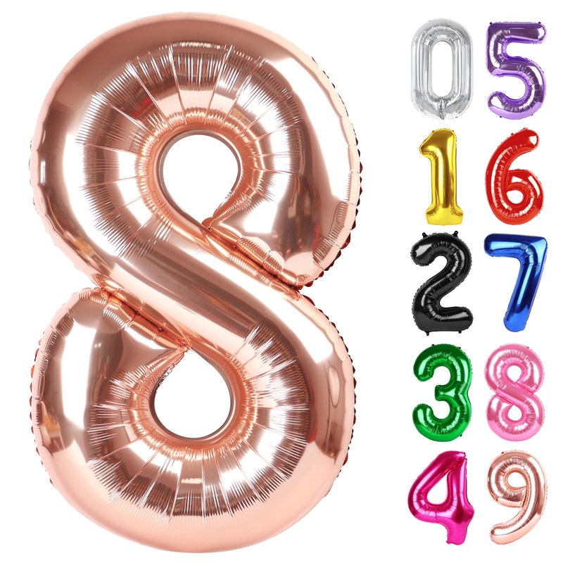 Rose Gold Number 8 Balloon 40 Inch, 8th Birthday Party Decorations for Children, Giant 8 Foil Balloon for Party Supplies