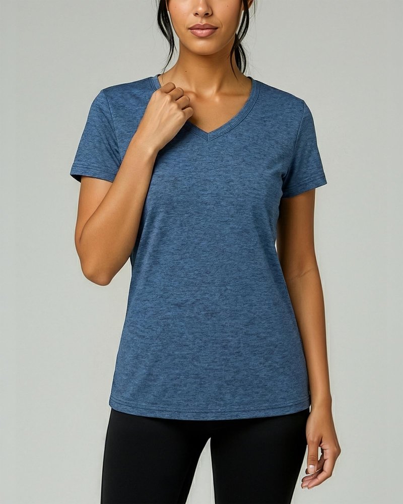 Real Essentials 5 Pack: Women's Dry-Fit Short Sleeve V Neck T Shirt Workout Fitness Yoga Top Tee, Set 8, M