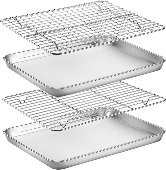 Yododo Baking Sheet Set - Stainless Steel Cookie Sheets with Cooling Racks | 12-Inch, Non-Toxic & Easy Clean