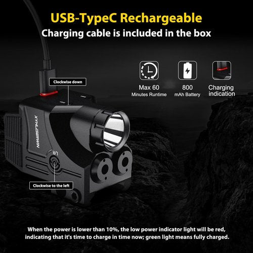 600/200 Lumens Adjustable Tactical Flashlight with Green Dot/Green Circle Laser Sight Combo, Pistol Laser Light with Strobe/Constant Light Modes,USBC Rechargeable,Fits Standard Picatinny & Glock Rails