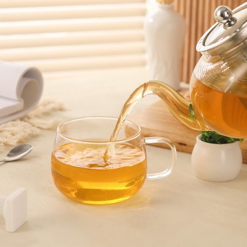 GURUDAR Glass Tea Cups Set of 2, Clear Borosilicate Glass Teacups with Handle for Tealover, Dishwasher & Microwave Safe Large Coffee Mugs for Espresso Cappuccino Latte Juice, 12OZ/360ML