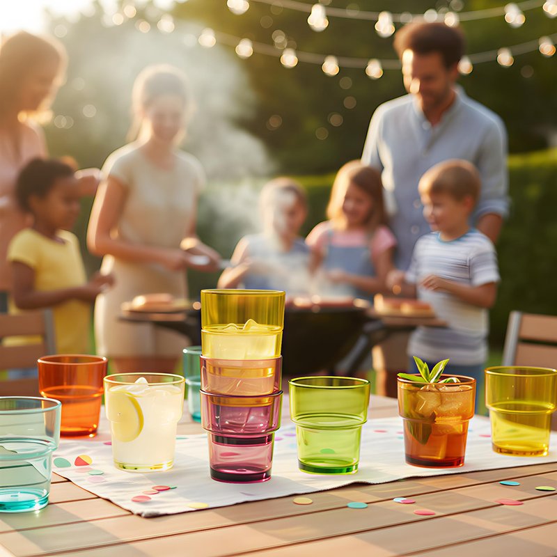 WowProLiv 14 oz Plastic Stackable Drinking Tumblers, BPA-Free, Dishwasher Safe, Durable Shatterproof Reusable Kid Cups, Everyday Water/Juice Glasses for Indoor/Outdoor (Set of 8, Gift Box)