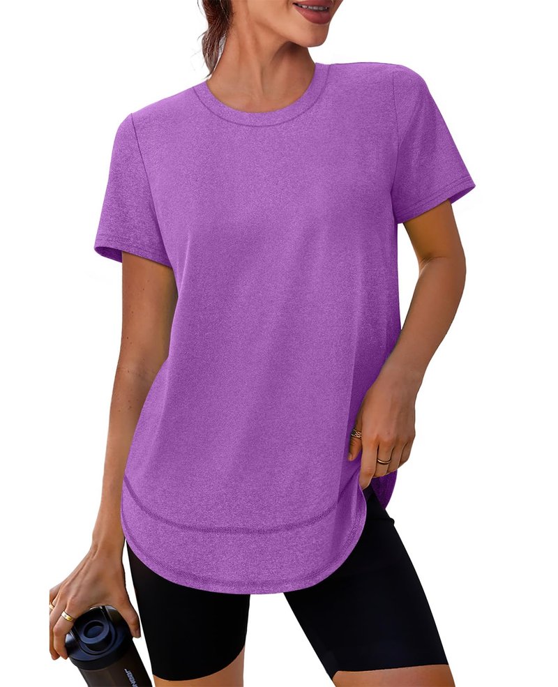 Oversized Tshirts for Women Dry Fit Plus Size Spring Clothes Summer Athletic Tops Workout Shirts Crewneck Blue 3XL