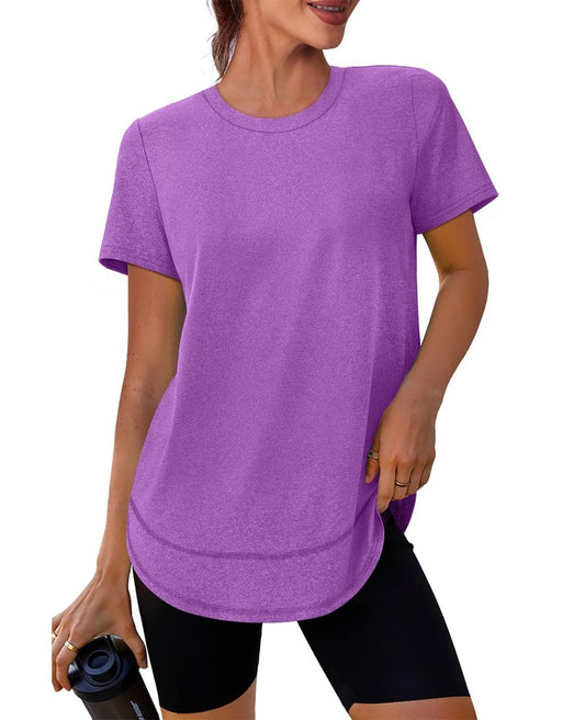 Oversized Tshirts for Women Dry Fit Plus Size Spring Clothes Summer Athletic Tops Workout Shirts Crewneck Blue 3XL