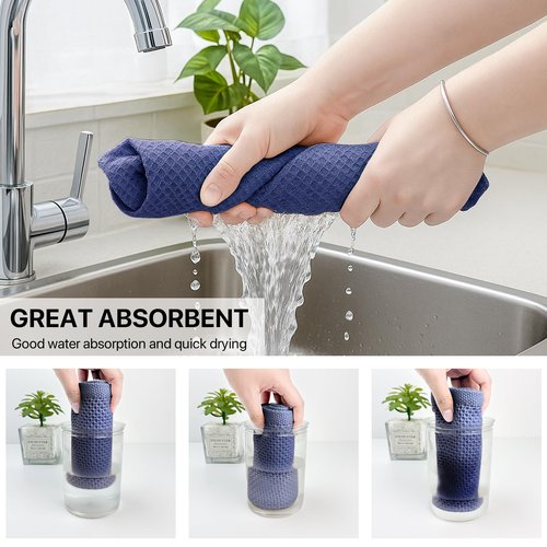 FreeNook 100% Cotton Waffle Weave Kitchen Towels, 6 Pack Dish Cloths for Washing Dishes, Ultra Soft Absorbent Dish Towels, Quick Drying Kitchen Rags, 12x12 Inches, Dark Blue