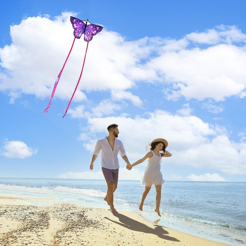 Flying Hoofer Large Butterfly Kite for Adults and Kids Ages 4-8 & 8-12 Easy to Fly, 55''X28'' Single Line Kite for Outdoor, Park or Beach.(Purple)