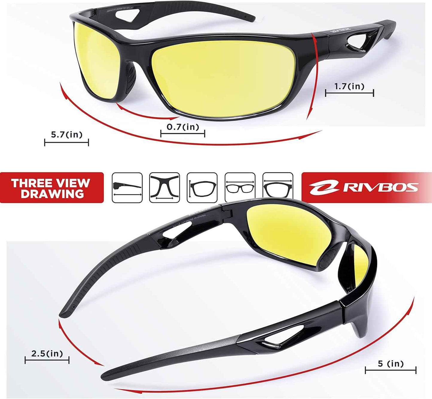 RIVBOS Polarized Sports Sunglasses for Men & Women - TR90 Frame for Cycling, Fishing, Running
