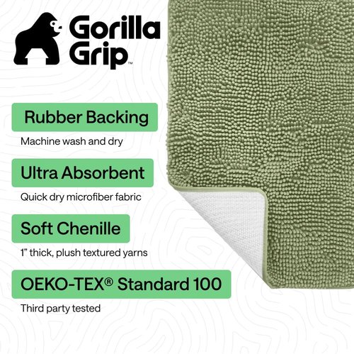 GORILLA GRIP Bath Rug Mat - Soft Absorbent Chenille | Quick Dry Microfiber, 30x20, Sage Green