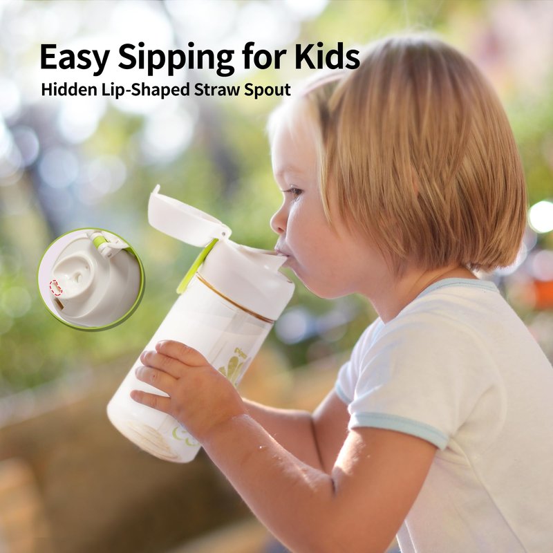 Pigeon PPSU Kids Water Bottle, 17oz/500ml – Dual Spouts, BPA-Free, Leak-Proof, One-Click Lid & Adjustable Strap, Durable for School & Outdoor, Ages 3+, Talkative and Friends
