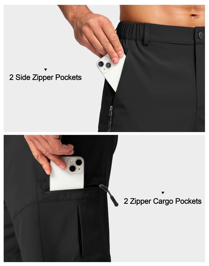 Pudolla Men's Hiking Cargo Shorts Lightweight 7" Travel Casual Shorts for Men Golf Work Outdoor with 5 Zipper Pockets(Black Small)