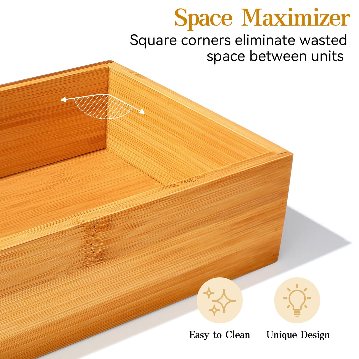 Secura Kitchen Drawer Utensil Organizer Box Set 𝟱 𝗣𝗮𝗰𝗸, Bamboo Utensil Holder Cutlery Makeup Silverware Jewelry Flatware Organization Tray for Kitchen, Bathroom, Office and Living Room