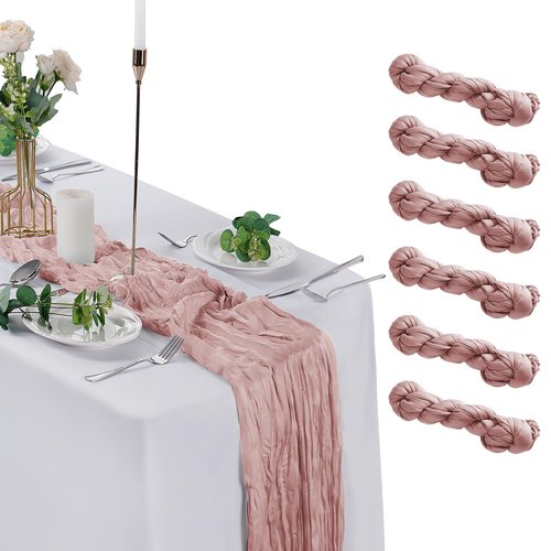 flohar 6 Pack Cheesecloth Table Runner 9ft,17 x 108 inch Gauze Table Runner Rustic Romantic Wedding Runner for Wedding Bridal Shower Fall Decoration,Dusty Pink
