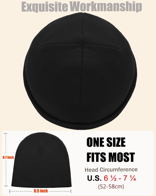 choshion 100% Cotton Beanie Hat, Cuffless Beanies Warm Knit Winter Skull Cap, Unisex Soft Fisherman Hats for Women Men