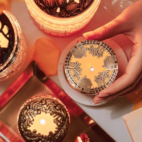 GORGECRAFT Candle Toppers - Antique Flower Pattern Scented Candle Covers | Silver Jar Lids for Even Melting