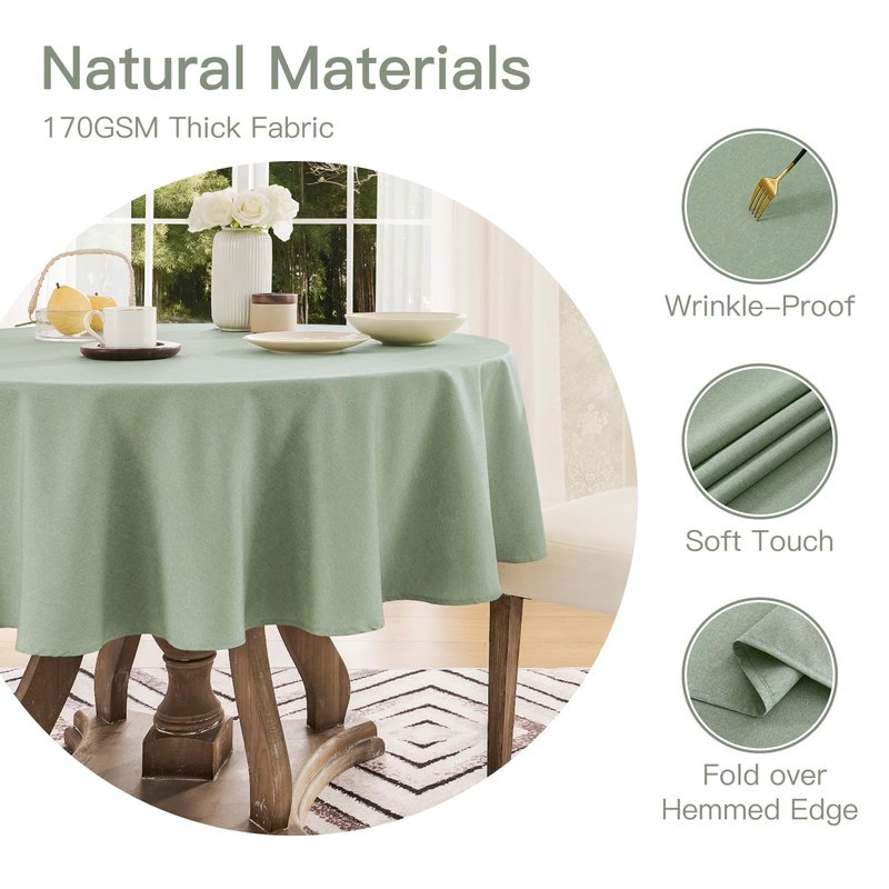 Veblandy Tablecloth Linen Textured Waterproof & Stain Resistant Table Cloth Wrinkle Free Decorative Fabric Farmhouse Table Cover for Dining/Party/Buffet/Wedding, 60 x 60 Inch, Sage Green