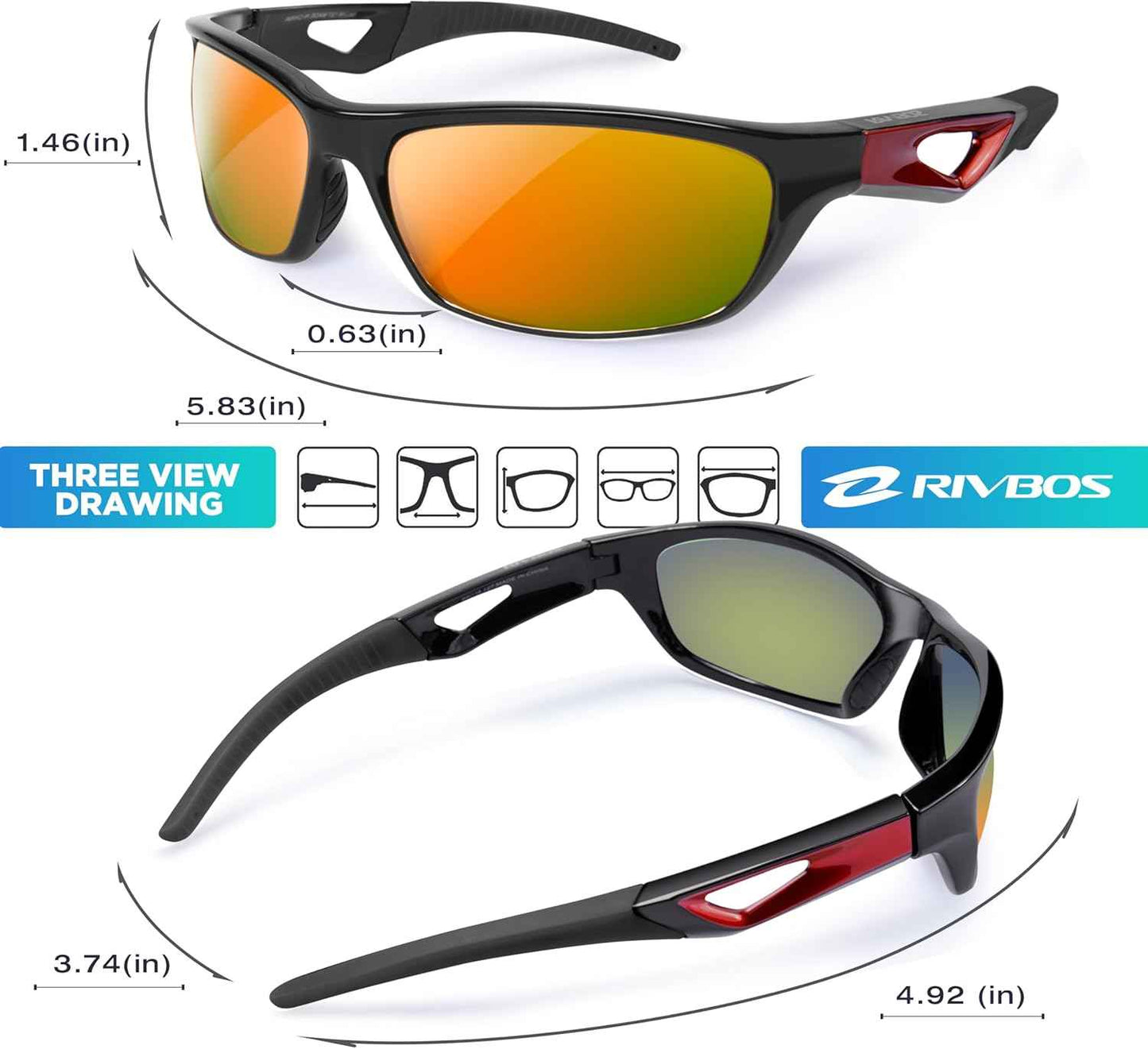 RIVBOS Polarized Sports Sunglasses for Men & Women - TR90 Frame for Cycling, Fishing, Running
