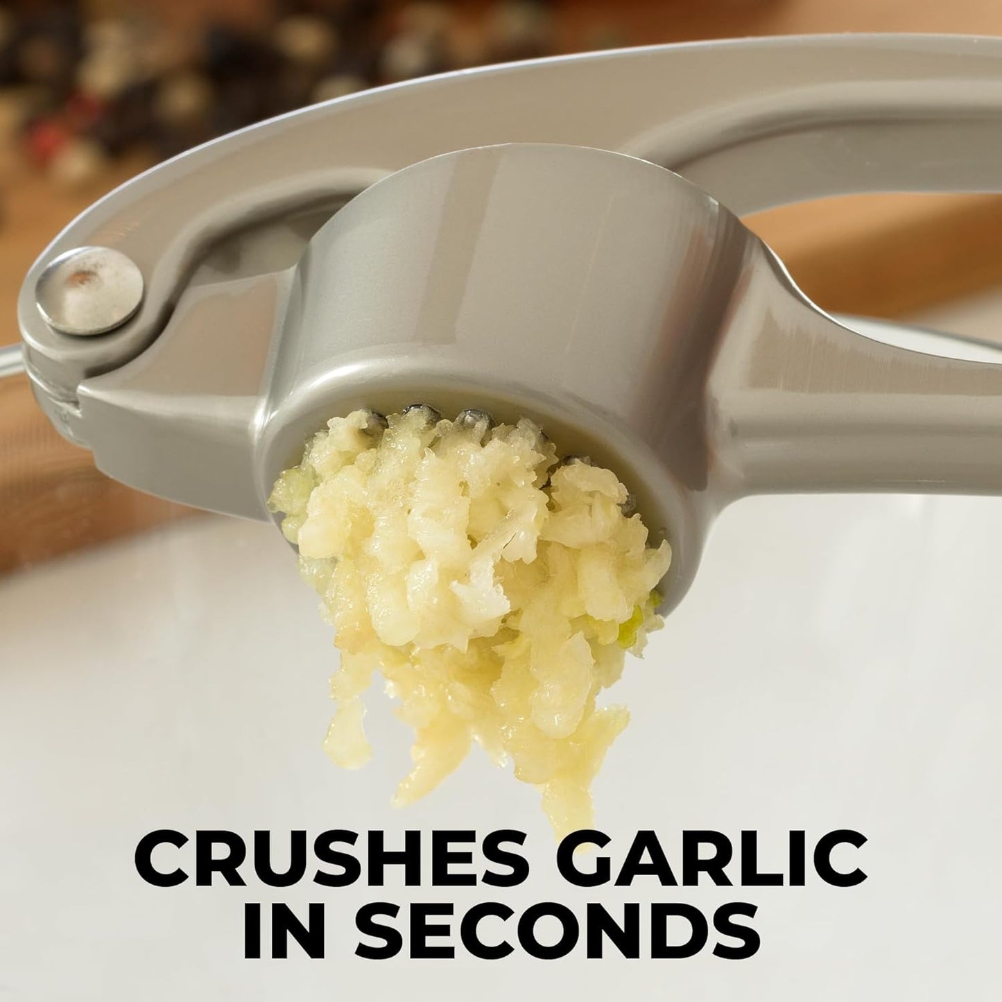 Zulay Kitchen Garlic Press Set - Rust-Proof Professional Mincer with Ergonomic Handle & Silicone Peeler | Easy-Squeeze, Easy-Clean (Silver)