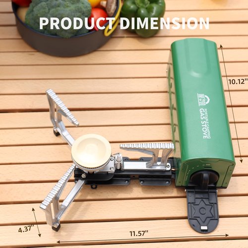 INFOOD Portable Butane Gas Camping Stove - 7500 BTU Compact Folding Design with Carry Bag for Backpacking, RV Trips, Picnic & Outdoor Indoor Cooking, Green