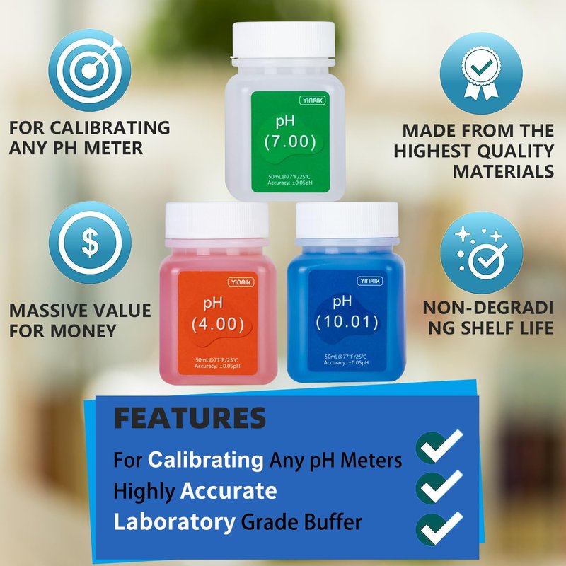 YINMIK pH Meter Calibration Solution Kit(4.00,7.00&10.01) with pH Electrode Storage Solution Kit,3 Bottles pH Calibration Buffer Solution and 2 bottels KCL pH Probe Solution for pH Meters