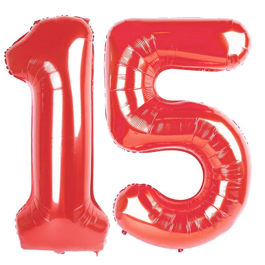 Red Number 15 Balloon 40 inch, 15 Number Balloons, 15th Red Birthday Decorations, 15 Year Old Girls Boys Party Supplies