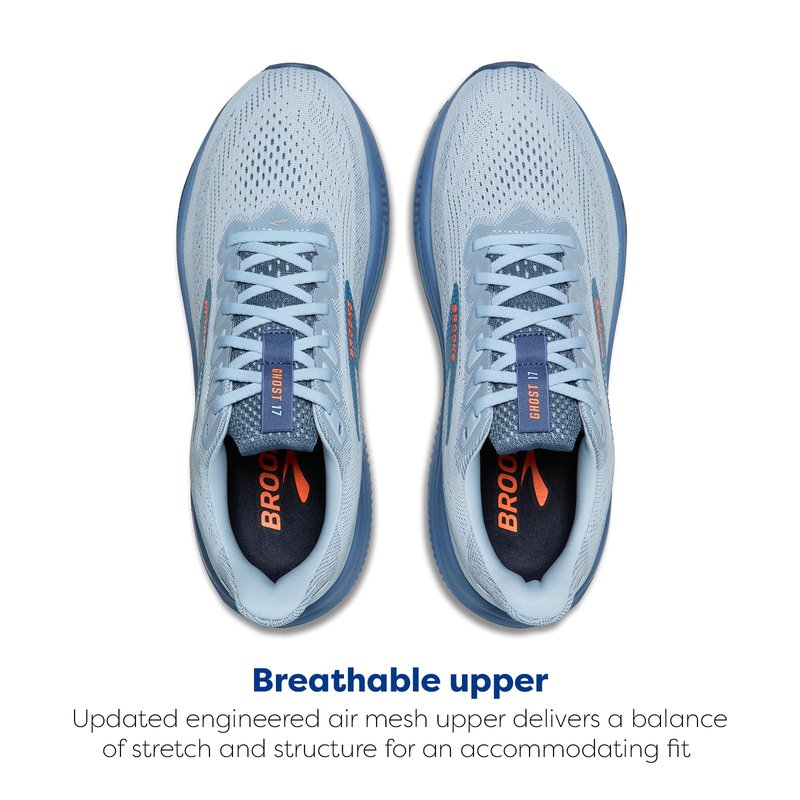 Brooks Men’s Ghost 17 Neutral Running Shoe - Skyway/Moonlight/Orange - 10 Medium