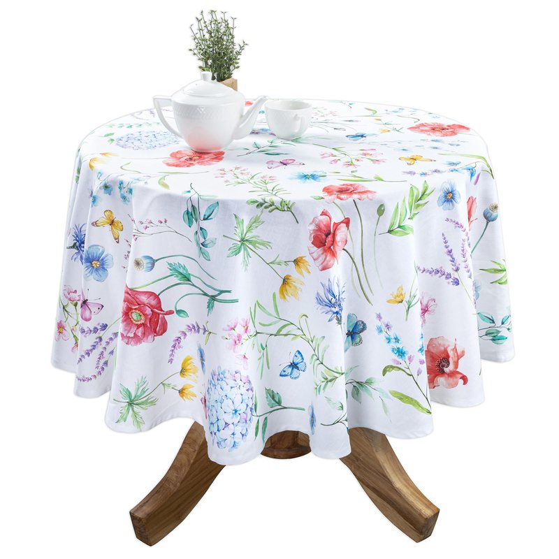 Maison d' Hermine Table Cloth Round Table 100% Cotton 69 Round Inches Tablecloth Reusable Decorative for Dining Kitchen Room Farmhouse Home Gifts for Mothers Day Spring Summer - Just Floral
