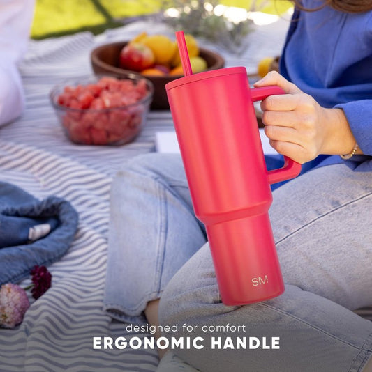 Simple Modern 30 oz Trek Tumbler with Handle and Straw Lid | Cup Holder Friendly Insulated Stainless Steel Travel Mug | Buttercup
