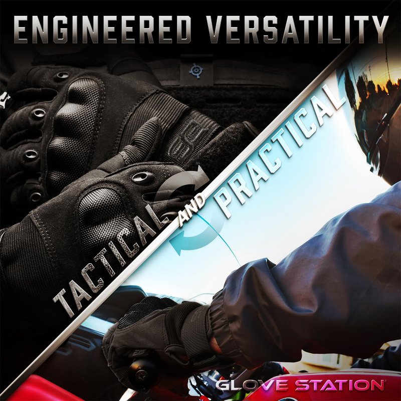 Glove Station Gloves for Men – Touchscreen Utility Gear with Hard Knuckle Protection Used in Motorcycle, Airsoft, & Outdoor Work Black - Hard Knuckle Small