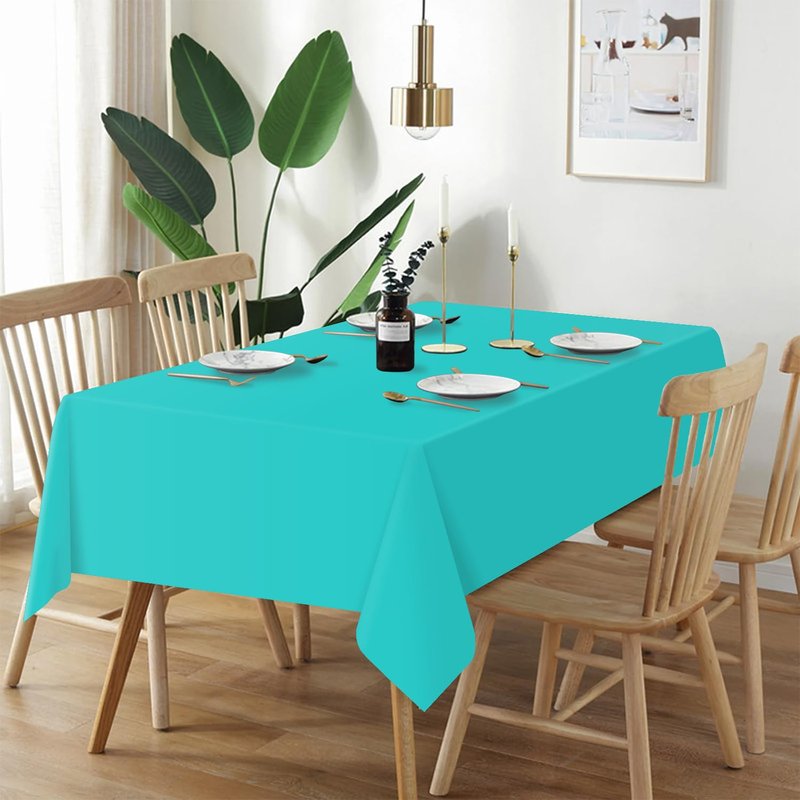 QIKSION Teal Plastic Table Cloth Disposable 2 Pack, 54 x 108 Inch Tablecloths for Easter Party, Summer, Turquoise Rectangle Table Cover