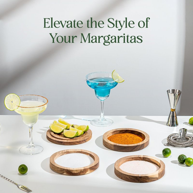 USEEKRIL 3-Tier Acacia Wooden Margarita Salt Rimmer Set,Salt&Sugar Rimmer for Cocktails Drinks,Cocktail Glass Rimmer Tools with Magnetic Swivel Lid for Bartenders,Home Bar,Parties