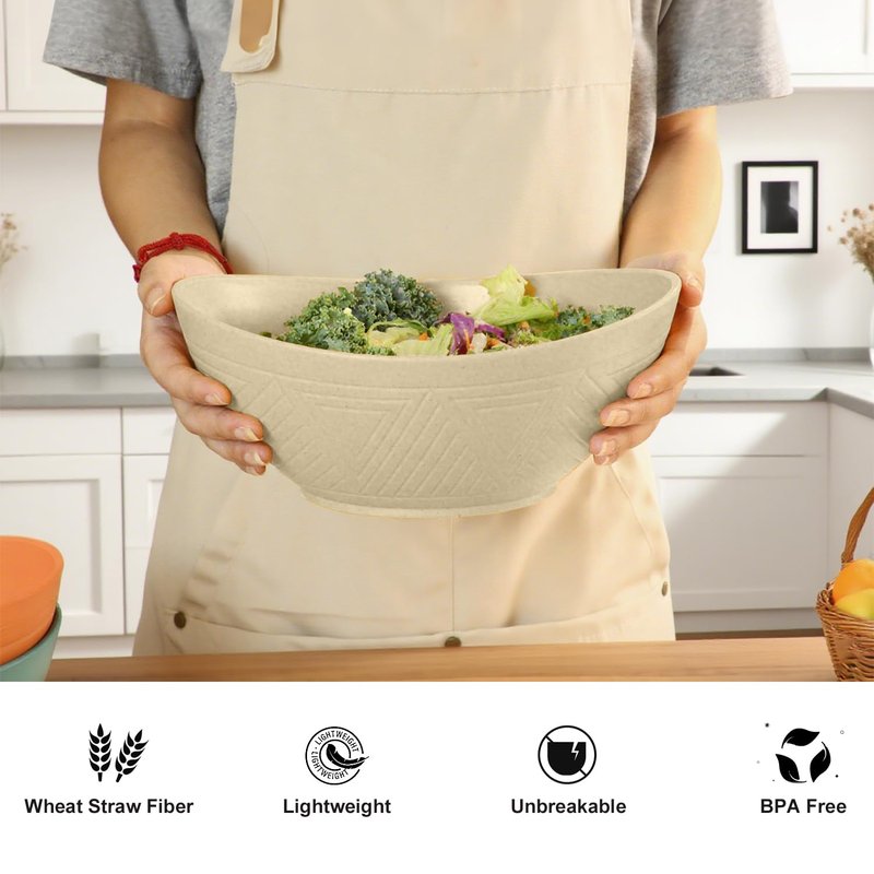 BUSOKIP Large Bowls 65 OZ, Wheat Straw Bowls Set of 4, Unbreakable Salad Bowl, Microwave & Dishwasher Safe Big Bowl, Kitchen Serving Bowl for Salad, Cereal, Soup and Oatmeal (Beige)