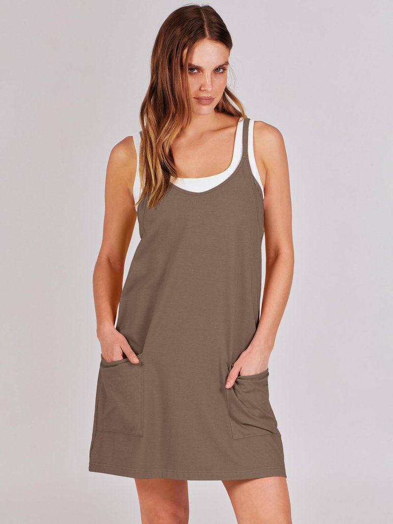 ANRABESS Women Athletic Dress Summer Tennis Workout Active Sports Mini Romper Dress Built in Shorts Travel Vacation Clothes Coffee X-Large