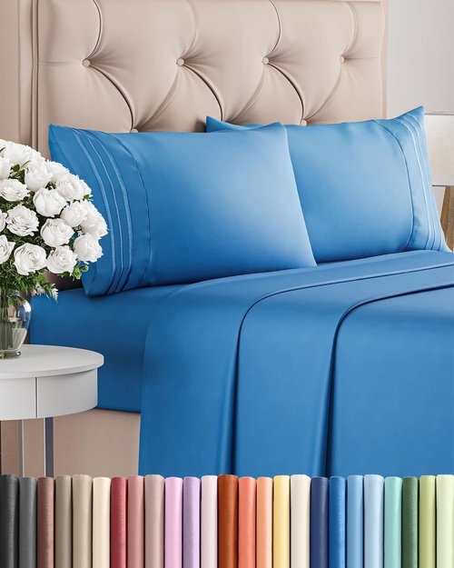 Cal King Size 4-Piece Sheet Set by [Brand Name] - Comfy, Breathable & Cooling Luxury Bedding - Deep Pockets, Soft & Wrinkle-Free - Royal Blue