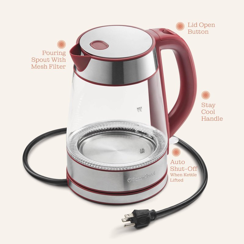 Speed-Boil Water Electric Kettle, 1.7L 1500W, Coffee & Tea Kettle Borosilicate Glass, Water Boiler, Auto Shut-Off, Cool Touch Handle, Base Detachable, LED. 360° Rotation, Boil Dry Protection