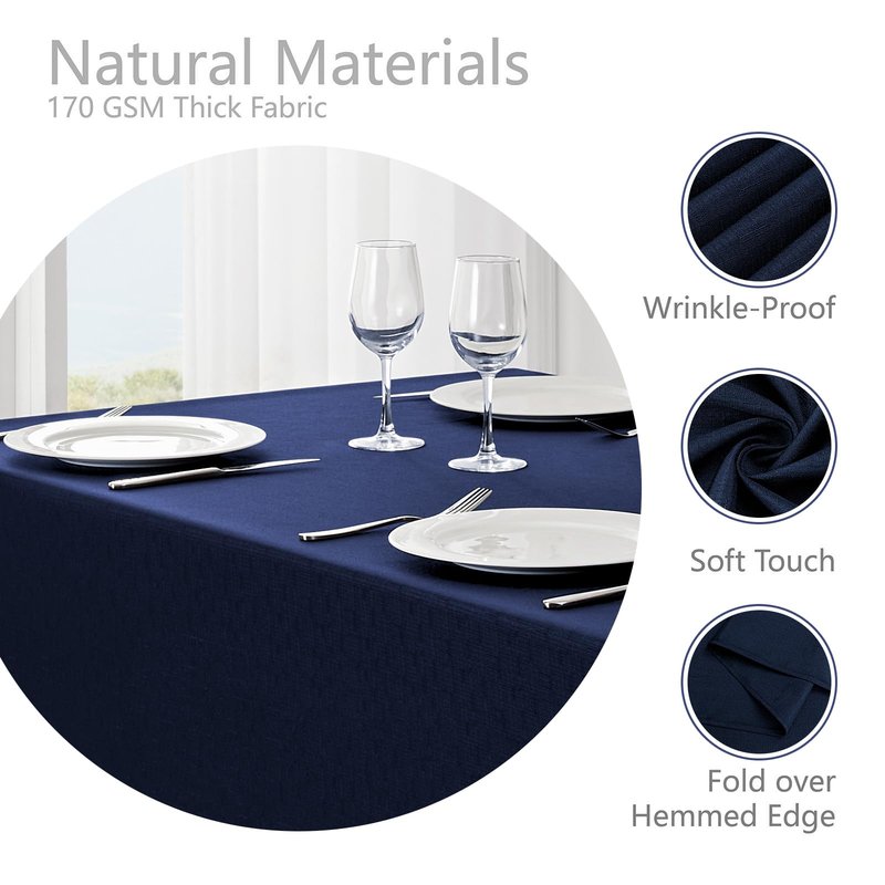 Veblandy Rectangle Tablecloth Waterproof 60x84 inch Linen Textured Table Cloth Stain and Wrinkle Resistant Washable, Decorative Fabric Table Cover for Dining, Party and Camping, Navy Blue