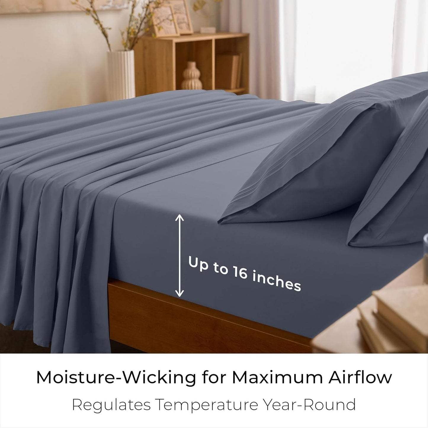 Mellanni Queen Sheets Set - Luxury 4 PC Bedding Collection | Extra Soft, Cooling, Wrinkle-Resistant (Mineral Gray)
