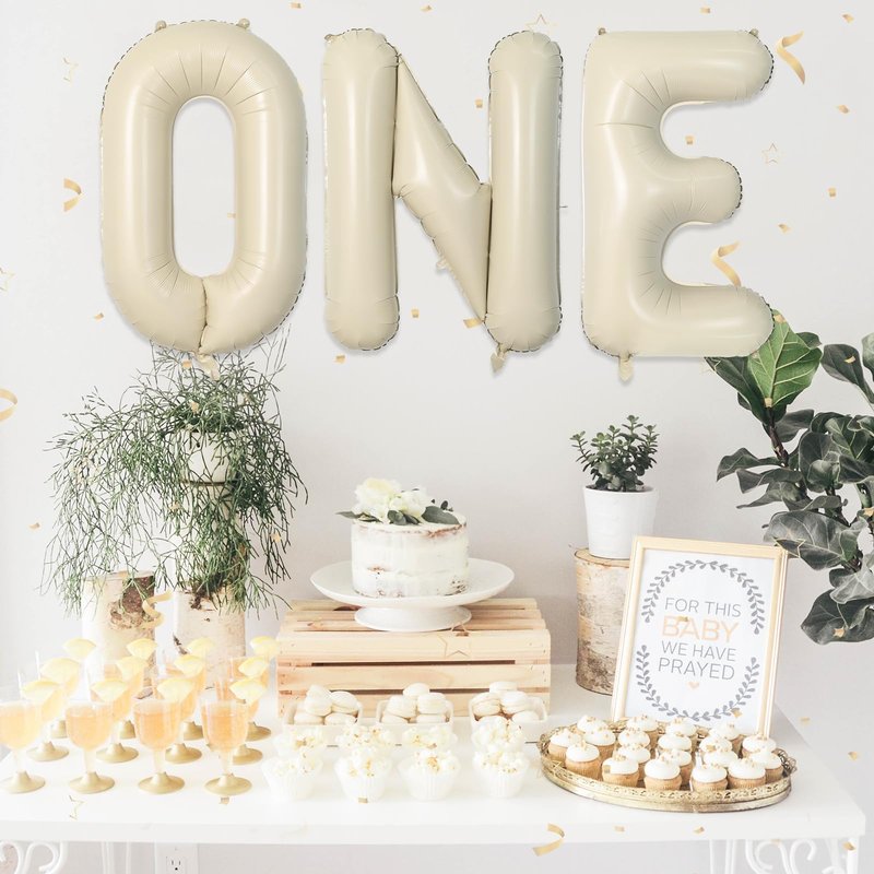 Biapian 40 Inch One Letter Balloons, Big Cream ONE Foil Balloons, 3 Pcs Giant Foil Large Aluminum Balloon Helium for Anniversary First One Year Old Girl and Boy 1st Birthday Party Decoration (Cream)
