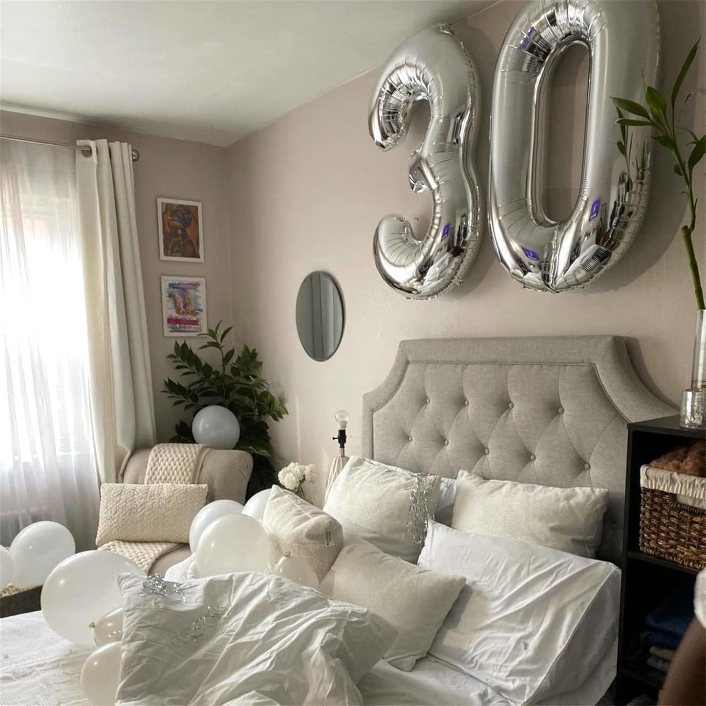 Skiennix Silver 3rd Birthday Balloon - 40 Inch Giant Helium Foil Number 3 - Self-Inflating Decor