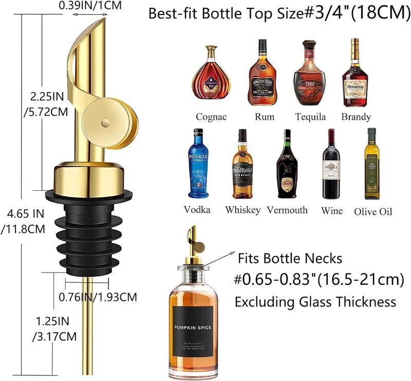 Pafusen 2 Pack Olive Oil Dispenser Bottle, 12 oz Oil Bottles for Kitchen, Glass Oil Coffee Syrup Dispenser, Simple Syrup Bottles with 2 Auto Flip Olive Oil Pourers, Gold