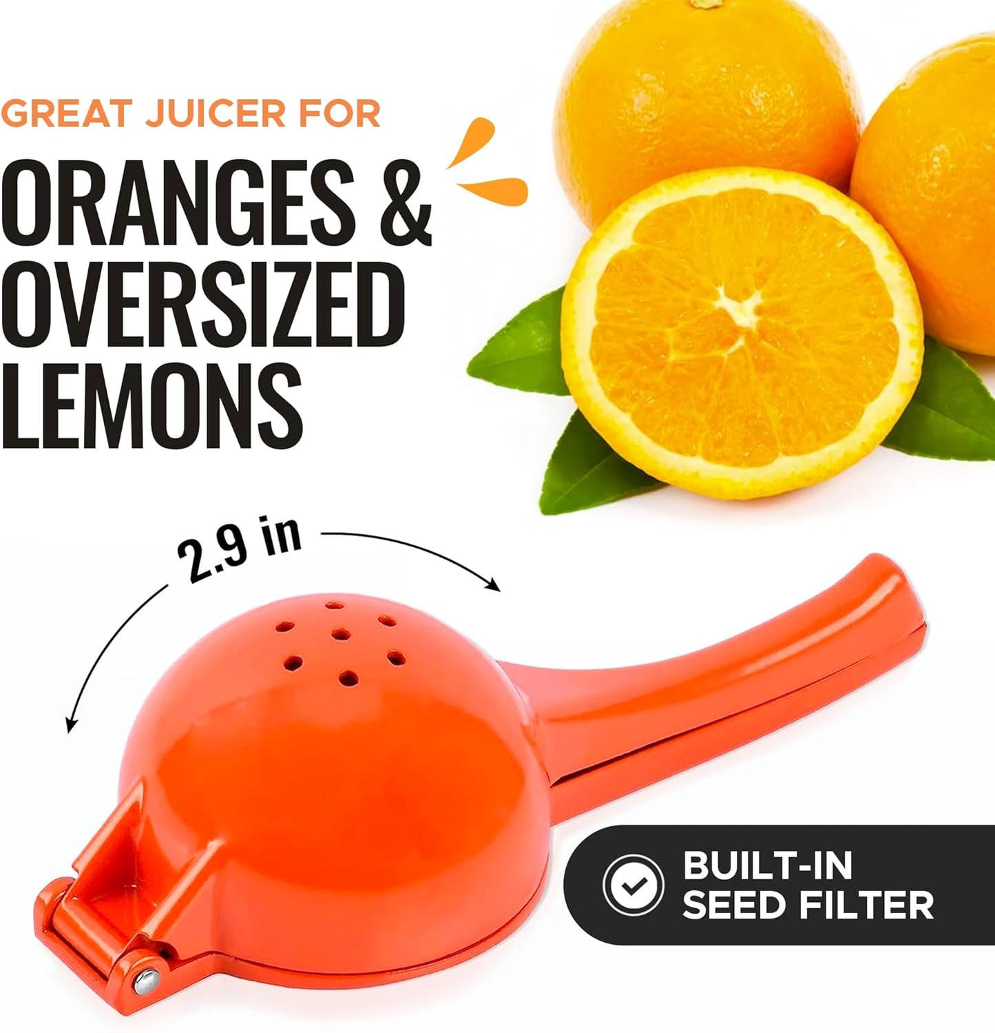 Zulay Kitchen Premium Metal Orange Squeezer - Heavy-Duty Citrus Juicer for Maximum Juice Extraction | Ergonomic & Dishwasher Safe (Orange)