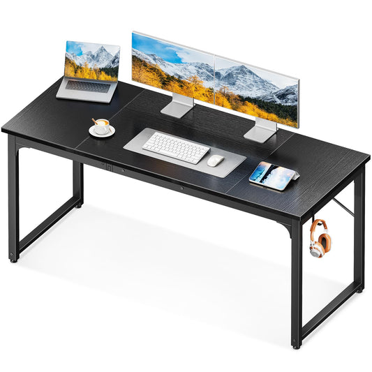 Coleshome 55 Inch Computer Desk, Modern Simple Style Desk for Home Office, Study Student Writing Desk, Black
